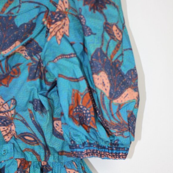 Ulla Johnson Puff-Sleeve Blue Floral Peplum Carlotta Blouse Size Small/4 - Picture 5 of 10